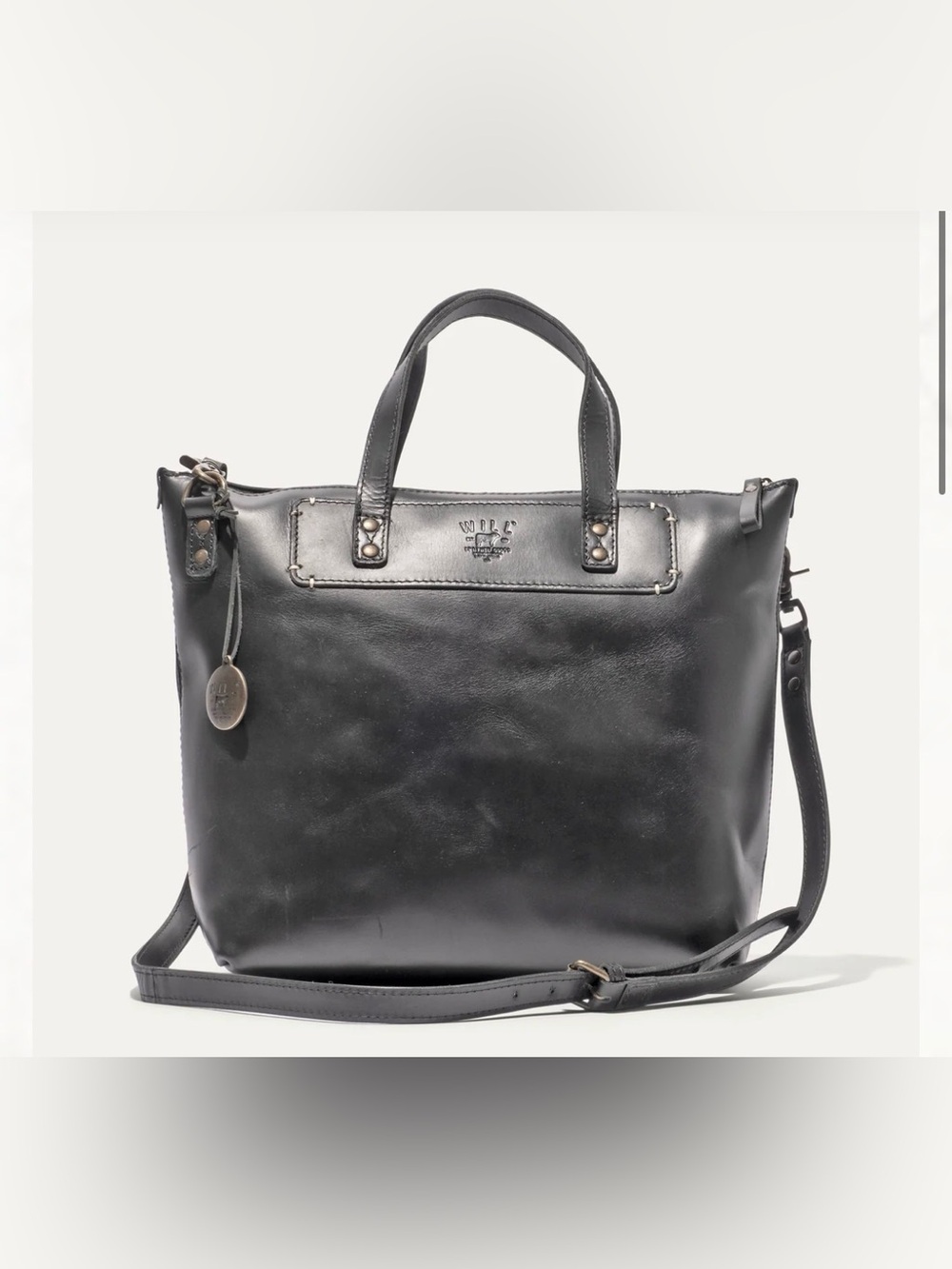 Will Leather Goods Black Leather Convertible Messenger Satchel